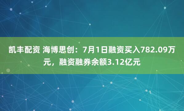 凯丰配资 海博思创：7月1日融资买入782.09万元，融资融券余额3.12亿元