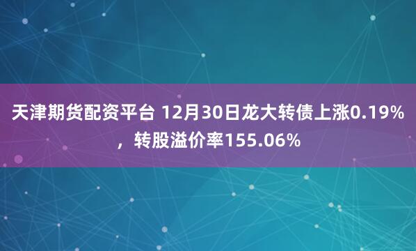 天津期货配资平台 12月30日龙大转债上涨0.19%，转股溢价率155.06%