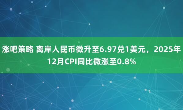 涨吧策略 离岸人民币微升至6.97兑1美元，2025年12月CPI同比微涨至0.8%